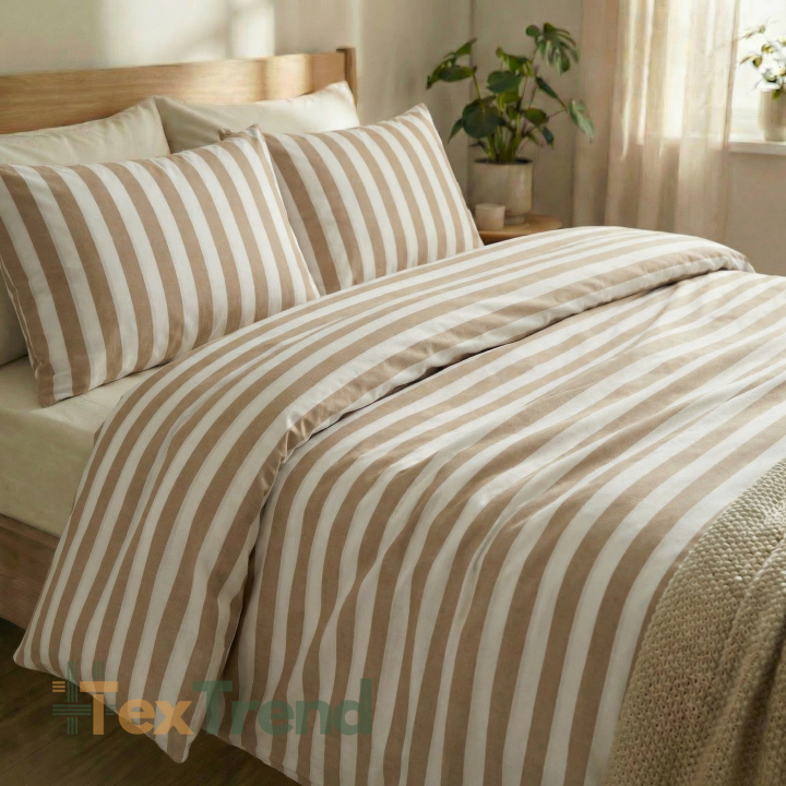 100% Baumwolle weiß-beige gestreift