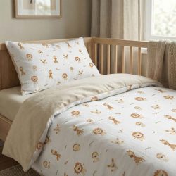 100% Baumwolle Mini-Tiere Beige auf weißem Hintergrund