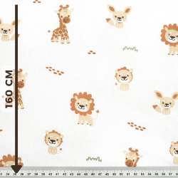 100% Baumwolle Mini-Tiere Beige auf weißem Hintergrund