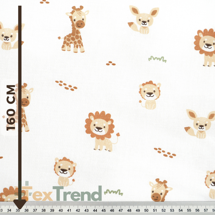 100% Baumwolle Mini-Tiere Beige auf weißem Hintergrund