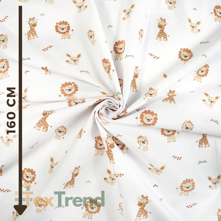 100% Baumwolle Mini-Tiere Beige auf weißem Hintergrund