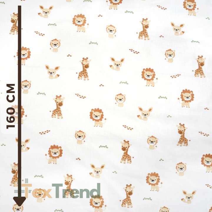 100% Baumwolle Mini-Tiere Beige auf weißem Hintergrund