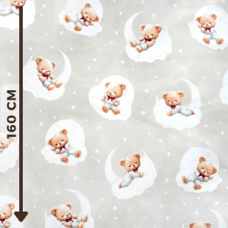 100% Baumwolle mit Bären und Schleifen auf hellbeigem Hintergrund