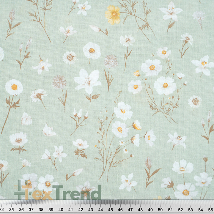 100% Baumwolle Wiesenblumen Mix auf mintgrünem Hintergrund