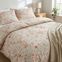 100% Baumwolle mit Wildblumen-Mix auf beigem Hintergrund