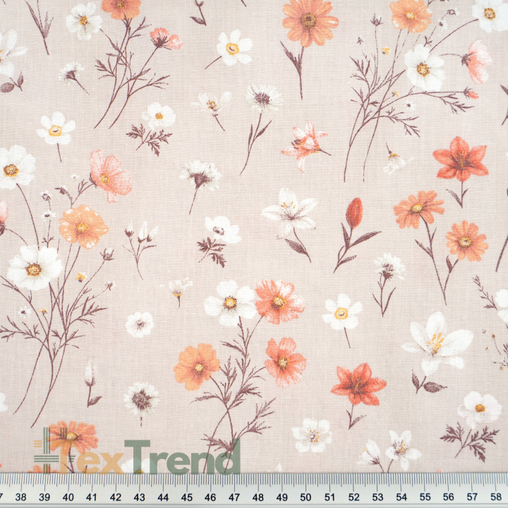 100% Baumwolle mit Wildblumen-Mix auf beigem Hintergrund
