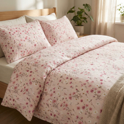 100% Baumwolle mit Wildblumen-Mix auf rosa Hintergrund