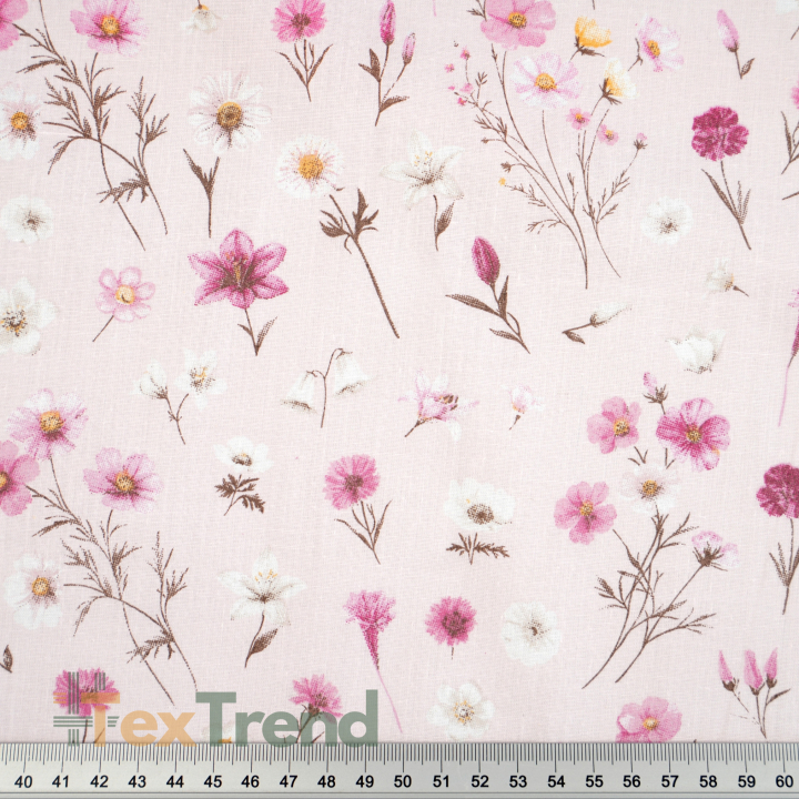 100% Baumwolle mit Wildblumen-Mix auf rosa Hintergrund