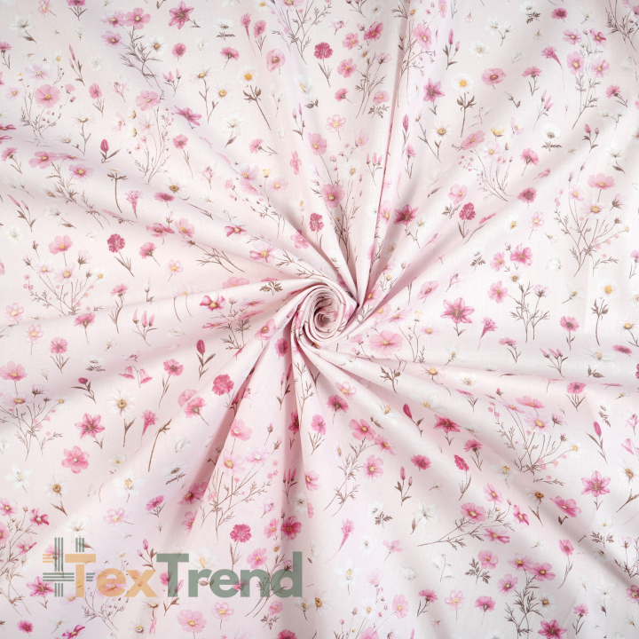 100% Baumwolle mit Wildblumen-Mix auf rosa Hintergrund