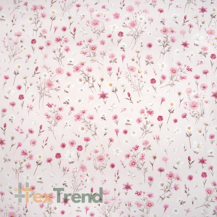 100% Baumwolle mit Wildblumen-Mix auf rosa Hintergrund