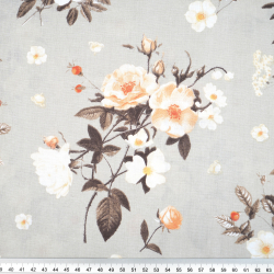 100% Baumwolle mit Maiglöckchen und Wildrose auf grauem Hintergrund