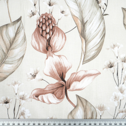 100% Baumwolle exotische Blumen auf beigem Hintergrund