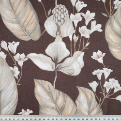 100% Baumwolle exotische Blumen auf braunem Hintergrund