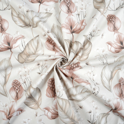 100% Baumwolle exotische Blumen auf beigem Hintergrund