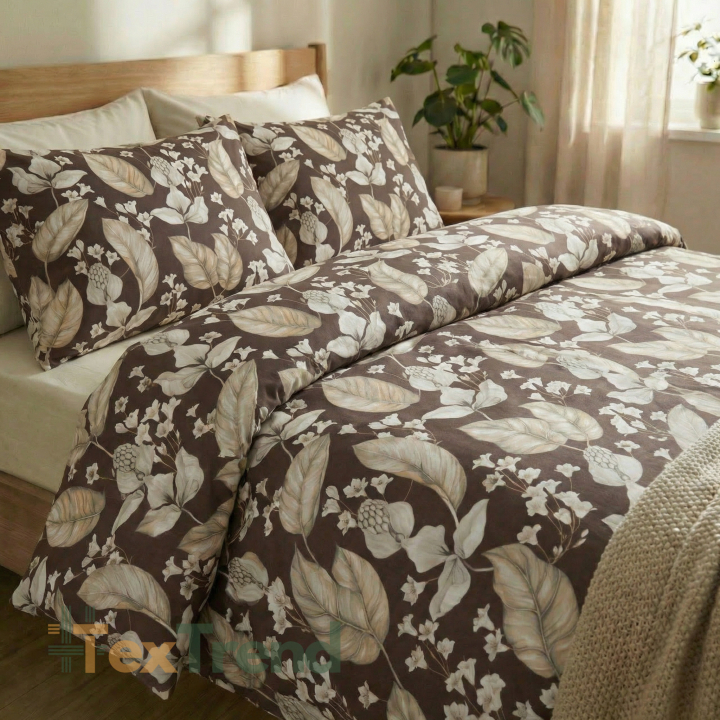 100% Baumwolle exotische Blumen auf braunem Hintergrund