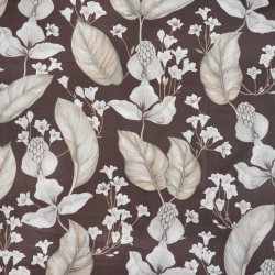 100% Baumwolle exotische Blumen auf braunem Hintergrund