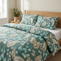 100% Baumwolle exotische Blumen auf salbeifarbenem Hintergrund