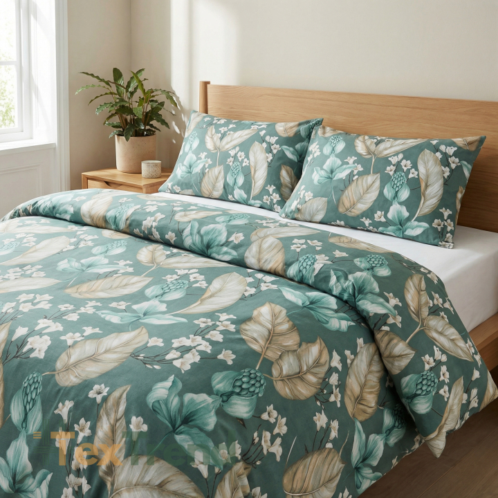 100% Baumwolle exotische Blumen auf salbeifarbenem Hintergrund