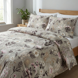 100% Baumwolle Blumen Garten auf beigem Hintergrund