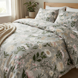 100% Baumwolle Blumen Garten auf grauem Hintergrund