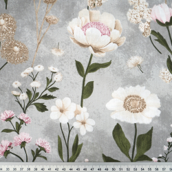 100% Baumwolle Blumen Garten auf grauem Hintergrund