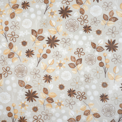 100% Baumwolle Blumen und Blätter braun auf beigem Hintergrund