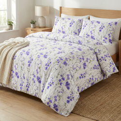 100% Baumwolle lila Blumen an Ranken auf weißem Hintergrund - 220 cm