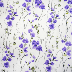 100% Baumwolle lila Blumen an Ranken auf weißem Hintergrund - 220 cm