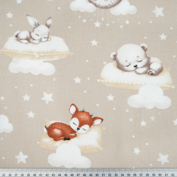 100% Baumwolle schlafende Tiere auf Kissen auf beigem Hintergrund