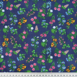 100% Baumwolle bunte Wiese auf dunkelblauem Hintergrund