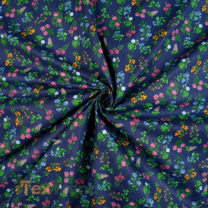 100% Baumwolle bunte Wiese auf dunkelblauem Hintergrund