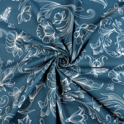 100% Baumwolle Blumen Konturen Weiß auf dunkelblauem Hintergrund