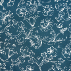 100% Baumwolle Blumen Konturen Weiß auf dunkelblauem Hintergrund