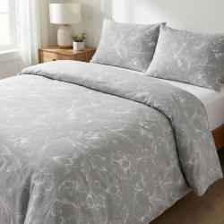 100% Baumwolle Blumen Konturen Weiß auf grauem Hintergrund