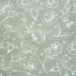 100% Baumwolle Blumen Konturen Weiß auf olivgrünem Hintergrund