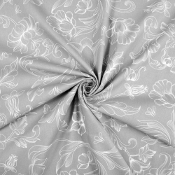 100% Baumwolle Blumen Konturen Weiß auf grauem Hintergrund