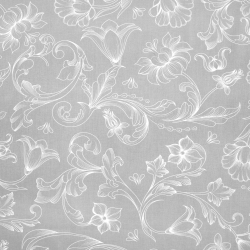 100% Baumwolle Blumen Konturen Weiß auf grauem Hintergrund