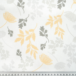 100% Baumwolle gelb-graue Blätter auf weißem Hintergrund