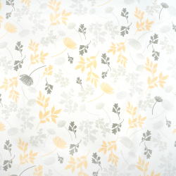 100% Baumwolle gelb-graue Blätter auf weißem Hintergrund