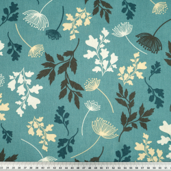 100% Baumwolle Ecru-braune Blätter auf salbeigrünem Hintergrund