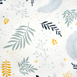 100% Baumwolle mit gelben Salbeiblättern und -zweigen auf weißem Hintergrund