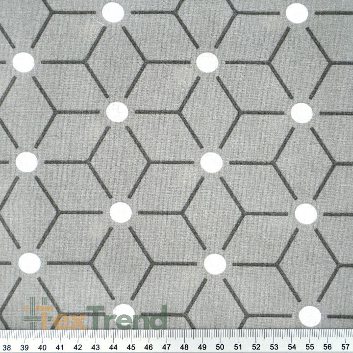 100% Baumwolle geometrisches Muster Würfel auf grauem Hintergrund