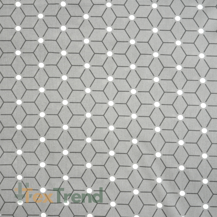 100% Baumwolle geometrisches Muster Würfel auf grauem Hintergrund