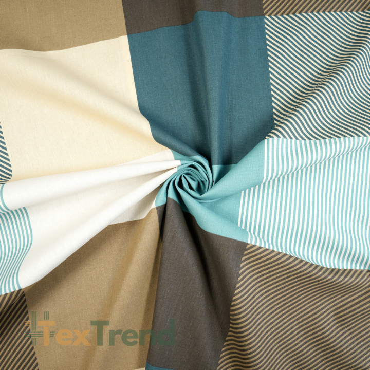 100% Baumwolle große türkis-beige Karos