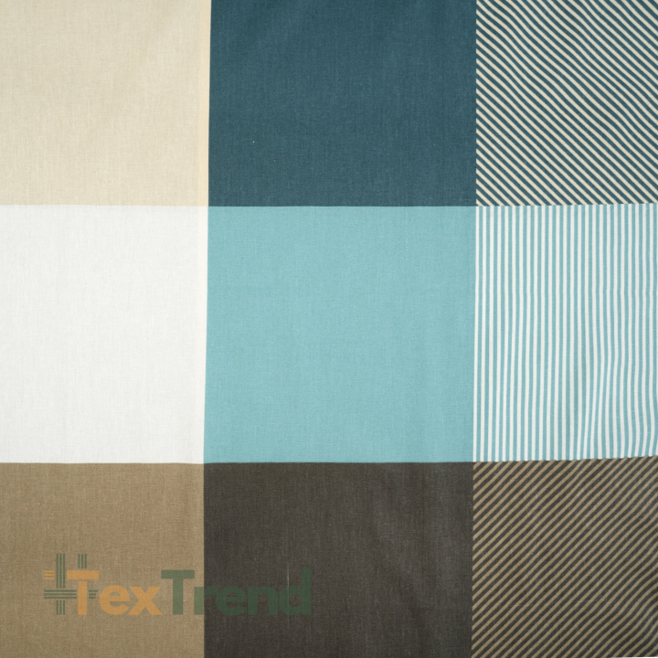 100% Baumwolle große türkis-beige Karos