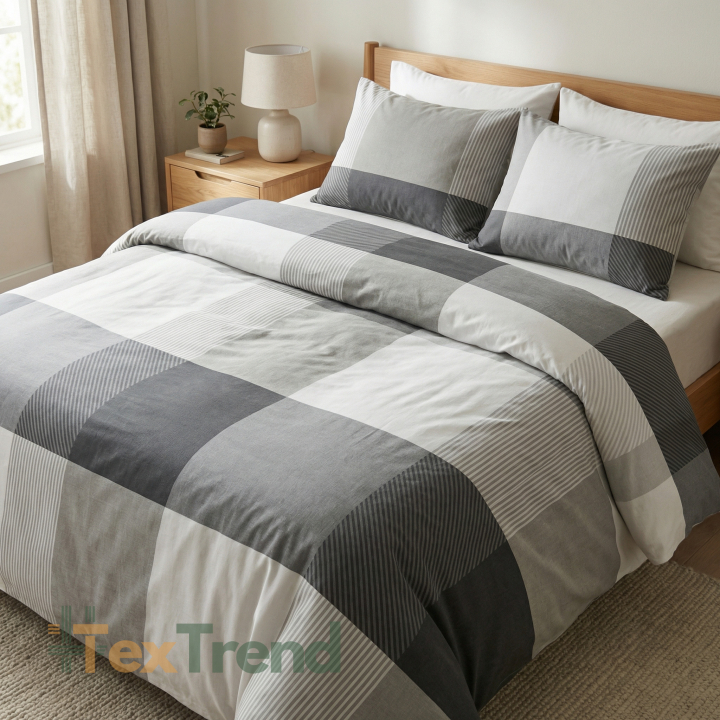 100% Baumwolle große grau-braune Karos