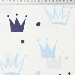 Baumwolle 100% Kronen mit Punkten blau-navy auf weißem Hintergrund  