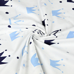 Baumwolle 100% Kronen mit Punkten blau-navy auf weißem Hintergrund  