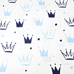 Baumwolle 100% Kronen mit Punkten blau-navy auf weißem Hintergrund  