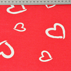 Baumwolle 100% Herzen weiße Konturen auf rotem Hintergrund  
